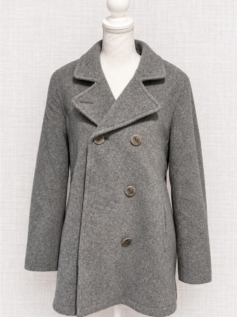 L.L.Bean Women's 100% Wool Double Breasted Peacoat Grey Size 14 Regular